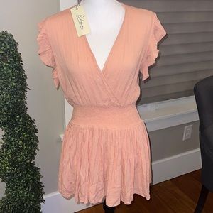 Elan peach 🍑 ruffle elastic cinch waist mini dress medium